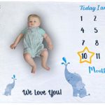 Infant.ly – Monthly Baby Milestone Fleece Blanket (48″ x 40″) | Adorable Elephant Design with Yellow Felt Star Marker & Vinyl Stickers | Best Baby Shower Gift | Record & Photograph Growth & Memories