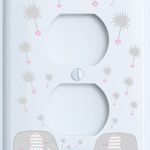 Grey and Pink Dandelion Elephant Outlet Switch Plates Covers/Elephant Nursery Decor (Pink Outlet)