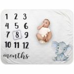 Baby Monthly Milestone Blanket – Organic Plush Fleece Photography Background Prop for Boy Girl Newborn Baby Shower Gift Soft Elephant Blanket with Frame Large 47”x40”