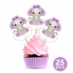 Purple Elephant Cupcake Cake Toppers – Lavender Lilac Baby Shower Birthday Party Decorations Supplies – 25 Pieces
