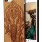 Compatible for iPhone 8 Case Wood, Wooden Engraved Elephant and Rubber Dual Layer Anti-Scratch Full Bumper Slim Protective Case for Apple iPhone 7/8