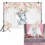 Allenjoy 7x5ft Rustic Floral Elephant Backdrop for Baby Shower Party Pink Flower Wood It’s a Girl Banner Birthday Photography Background Cake Table Decoration Photo Booth Studio Props Favors Supplies