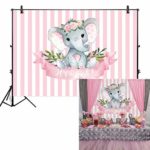 Allenjoy 7x5ft It’s a Girl Elephant Backdrop for Baby Shower Princess Newborn Birthday Decoration Pink White Stripes Watercolor Flower Photography Background Photo Booth Studio Props Favors Supplies