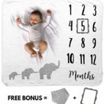 Baby Monthly Milestone Blanket | Includes Bib and Picture Frame | 1 to 12 Months | 100% Organic Fleece Extra Soft | Best Baby Shower Gift | Photography Backdrop Photo Prop for Newborn Boy & Girl
