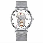 Ultra Thin Minimalist Waterproof Watch for Cartoon Nurse Elephant Wrist Watch Wristwatch with Date Mesh Band
