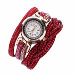 Clearance Sale!💗DEESEE(TM)💗 Brand Watches Women Luxury Crystal Women Gold Bracelet Quartz Wristwatch Rhinestone Clock Ladies Dress Gift Watches (Red)