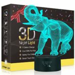 3D Elephant Night Lights for Children, Dinosaur Toy for Boys 7 Colors Touch Button USB Charge Table Desk Lamps Kids Bedroom Lighting Décor LED Nightlight, Cool Gifts Xmas Birthday for Baby Friend