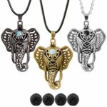 RoyAroma 3PCS Essential Oil Mini Elephant Diffuser Necklace, Adjustable Chain, Lava Stone, Fit for Adult Children Gift Set