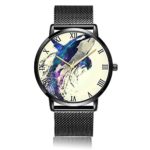 Blue Shark Wrist Watch, LONHAO Customized Silver Steel & Stainless Steel Waterproof Band Wrist Watch for Women Men