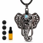 RoyAroma Essential Oil Diffuser Necklace, Elephant Aromatherapy Necklace, Black Pendant Locket with 4 Lava Stones