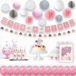 135 Pieces Baby Elephant Baby Shower Decorations Girl with Elephant Garland Banner Gift Tags Balloons Cake Topper Lanterns Sash Honeycomb Pom Poms and Guest Book Kit (Pink White Grey) by Ajworld