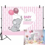 Allenjoy 7x5ft It’s a Girl Elephant Baby Shower Backdrop Pink Balloons Stripes Welcome Princess Girl Birthday Party Banner Phtotgraphy Background Cake Dessert Table Decorations Photo Booth