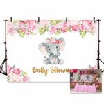 MEHOFOTO 7x5ft Cute Elephant Girl Princess Baby Shower Party Backdrop Pink Flowers Welcome Decorations Photography Background Photo Banner