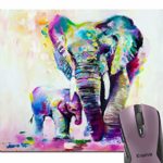 Knseva Abstract Vintage Colorful Indian Elephant Oil Painting Art Mouse Pad, Watercolor Mother Elephants Baby Print Artwork Mouse Pads