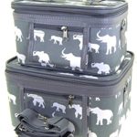 Elephant Print 2 Piece Train Case Cosmetic Set Travel Toiletry Luggage (Grey)