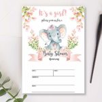 Mocsicka Girl Elephant Baby Shower Invitations Pink Floral Elephant Baby Shower Party Invite, 20 Fill in Invitations and Envelopes
