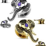 Lobal Domination Pair of Elephant w/Sapphire Blue Gem Top Steel Screw Fit Tunnel Plugs Steel or Gold