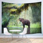JAWO Wild Elephant Tapestry, Elephant in Thailand Forest Wall Hanging Tapestry Wallpaper Art Fabric Tapestry Decorations Bedroom Living Room Dorm 71x60inches
