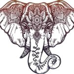 Red Purple Mandala Elephant Cartoon Pen Art Vinyl Decal Sticker (4″ Wide)