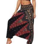 Defal Womens Bohemian Yoga Pants Hippy Harem Smocked Waist Trousers Flowy Beach Pants