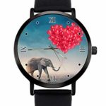 Elephant Going with Red Balloons Wrist Watch Custom Design Analog Quartz Wathes Black Dial Classic Leather Band Women’s Men’s Watch
