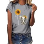 HAPPIShare Women’s Summer Tops Sunflower Printing Baby Elephant T-Shirt Vest Short Sleeve Blouse Loose Crop Tank Top Gray