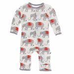 Kickee Pants Little Boys Print Coverall with Snaps – Natural Indian Elephant, 3-6 Months