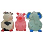 Maggii Latex Dog Toys Squeaky, Best Pet Squeaky Pig Dog Chew Toy, Soft Fun Squeaky Toys Cute Pink Pig, Milk White Cow and Gray-Green Long-Nosed Elephant for Dog (Set Pig, Cow and Elephant)