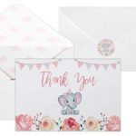 Baby Shower Thank You Cards for Girls. 50 Pack Pink Watercolor Elephant Baby Girl Cards. Cute Thank You Notes with Envelopes & Stickers.
