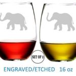 Elephant Stemless Wine Glasses Etched Engraved Perfect Fun Handmade Gifts for Everyone Set of 2