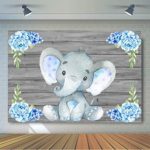 KSZUT 7x5ft Cute Baby Blue Floral Elephant Backdrop Baby Shower Party Decoration Photography Background Sweet Watercolor Studio Props Newborn Infant Girl Kid Boy Child Birthday Banner
