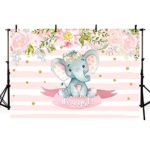 MEHOFOTO 7x5ft Sweet Elephant Girl Princess Baby Shower Party Decorations Pink Stripes Gold Polka Dots Backdrop Pink Floral It’s A Girl Photography Background Photo Banner