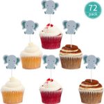 72 Pieces Cartoon Baby Elephant Cupcake Toppers Cute Elephant Cake Picks for Baby Kids Birthday Party Baby Shower Decoration Wedding Cake Decoration