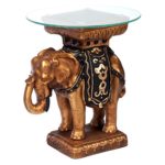 Design Toscano Maharajah Elephant Indian Decor Glass Topped Side Table, 22 Inch, Polyresin, Black and Gold