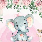 Baby Shower 5x3ft Background Baby Girl Shower Party Gift Baby Elephant Dessert Table Backdrop Pink Roses Around Design W-1540