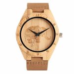 Wooden Watch for Men, Creative Bamboo Natural Wood Watch, Elephant/Annual-Rings Japanese Quartz Movement Analog Genuine Leather Band (Brown 2)