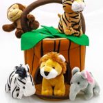 Play22 Plush Talking Stuffed Animals Jungle Set – Plush Toys Set with Carrier for Kids Babies & Toddlers – 6 Piece Set Baby Stuffed Animals Includes Stuffed Bear, Elephant, Tiger, Lion, Zebra, Monkey