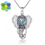 Boho Style Antique Silver Plating Elephant Lava Bead Locket Pendant Essential Oil Scent Diffuser Necklace Aromatherapy Jewelry for Women/Man