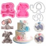 2Pcs 3D Baby Elephant Silicone Sugar Cube Molds and 2Pcs Cookie Cutter Make Decorations for Baby Shower Party Cake Decorated Chocolate Cookies Candy Made