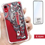 iProductsUS Compatible with iPhone XR Clear Case and Screen Protector, Print Unique Elephant Design Crystal Slim Cover, Hard PC Back + Soft TPU Bumper Protective Shockproof Cases (6.1″)