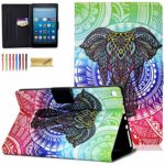 Dteck Case for Fire HD 8 2018/ Fire HD 8 2017/ Fire HD 8 2016 – Slim Light Cute Smart Folio Pocket Case Cover with Stand Stylus Holder for All-New Amazon Kindle Fire HD 8 Tablet(Retro Elephant)