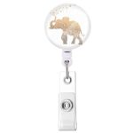 Badge Reel Retractable Badge Holder Carabiner with Alligator Clip On ID Card Holders (Golden Elephant)