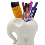 3.9″ Ceramic Elephant Pencil Holder/Pen Holder/Plant Pot/Bonsai Pot/Flower Pot/Succulent Planter (White)
