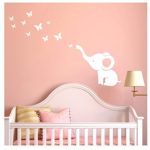 Wociaosmd-Wall Sticker,DIY Elephant Butterfly Wall Decals Children’s Room Home Decoration Mural Art (White)