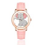 InterestPrint Cartoon Cute Baby Elephant Women’s Waterproof Wrist Watches Pink Leather Band Waterproof Watch