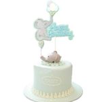 Baby Elephant Happy Birthday Cake Topper, Animal Elephant Theme Birthday Party Decorations Supplies, Baby Shower Sign, 1st Birthday Cake Topper