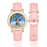 InterestPrint Funny Elephant Animal Women’s Rose Gold-plated Watch Pink Leather Strap Wrist Watches