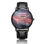 Customized Volcanic Pattern Wrist Watch, Black Leather Watch Band Black Dial Plate Fashionable Wrist Watch for Women or Men