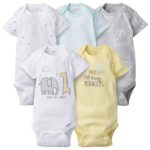 Gerber Baby 5-Pack Variety Onesies Bodysuits, Elephant Dream, 0-3 Months