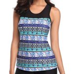 F-Tempt Racerback Tankini Set Mesh Mandala Printed Athletic Top with Boyshort Bikini Set Two Piece Swimsuits for Women